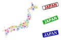 Scratched Japan Seals and Bright Covid Japan Map Collage