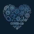Vector Covid-19 Corona Virus Blue Heart linear illustration
