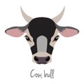 Vector cow, bull head. farm animal. flat cartoon style