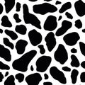 Vector cow pattern seamless background. Black irregular patches on white backdrop. Abstract cows skin texture