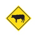 Vector cow rhombus yellow road sign Royalty Free Stock Photo