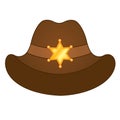 Vector Cowboy Hat. Vector Sheriff Hat with Golden Star Badge