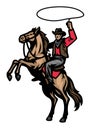 Cowboy mascot riding the standing horse Royalty Free Stock Photo