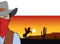 Vector cowboy with mask. Bandit Royalty Free Stock Photo