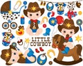 Vector Cowboy Set. Set Includes Cute Little Baby Boys Dressed as Little Cowboys Royalty Free Stock Photo