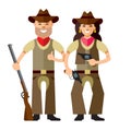 Vector Cowboys with rifle. Flat style colorful Cartoon illustration.