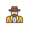 Vector cowboys, sheriff flat color line icon. Isolated on white background