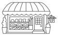 Vector cozy bakery isolated on white background. Small black and white bread shop line illustration or coloring page. Cute French Royalty Free Stock Photo