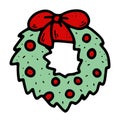 Vector Cozy Doodle Merry Christmas Wreath Illustration