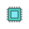 Vector CPU microprocessor, computer chip flat color line icon. Royalty Free Stock Photo