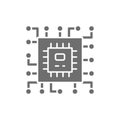 Vector CPU microprocessor, computer chip grey icon. Royalty Free Stock Photo