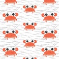 Vector crab pattern in flat style on a transparent background, marine design.