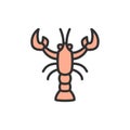 Vector crayfish, crawfish, lobster flat color line icon.