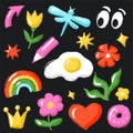 Vector Crayon Flower Sunny-Side Up Eggs Rainbow Princess Crown. Royalty Free Stock Photo