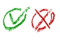 vector crayon sketch true false red green symbol, isolated on white Royalty Free Stock Photo