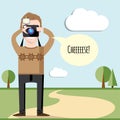 Vector creative character design of young photographer taking photos