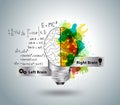 Vector creative concept of the human brain with light bulb ideas