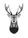 Silhouette of deer head engraving.