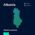 Vector creative digital neon flat line art abstract simple map of Albania with green, mint, turquoise striped texture Royalty Free Stock Photo