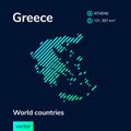 Vector creative digital neon flat line art abstract simple map of Greece with green, mint, turquoise striped texture Royalty Free Stock Photo