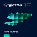 Vector creative digital neon flat line art abstract simple map of Kyrgyzstan