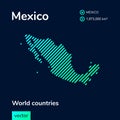 Vector creative digital neon flat line art abstract simple map of Mexico with green, mint, turquoise striped texture Royalty Free Stock Photo
