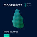 Vector creative digital neon flat line art abstract simple map of Montserrat with green, mint, turquoise striped texture