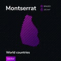 Vector creative digital neon flat line art abstract simple map of Montserrat with violet, purple, pink striped texture