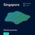Vector creative digital neon flat line art abstract simple map of Singapore with green, mint, turquoise striped texture