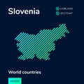 Vector creative digital neon flat line art abstract simple map of Slovenia with green, mint, turquoise striped textur