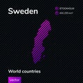 Vector creative digital neon flat line art abstract simple map of Sweden with violet, purple, pink striped texture