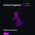Vector creative digital neon flat line art abstract simple map of United kingdom with violet, purple, pink striped texture Royalty Free Stock Photo