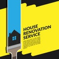 Vector of creative house renovation service blue logo design template with paint brush isolated on yellow Royalty Free Stock Photo