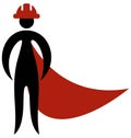 Vector creative icon of the superhero in construction helmet and cloak. Simple flat symbol. The concept of a builder, engineer,