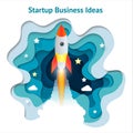 Vector creative illustration of business startup, innovation, technology, start button. Paper spaceship launch to space Royalty Free Stock Photo