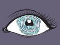 Vector creative illustration of eyes with fish and waves in pupil made in hand drawn style. Royalty Free Stock Photo