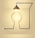 Vector creative keyhole with light bulb idea concept on wall room Royalty Free Stock Photo