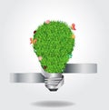 Vector creative light bulb with green grass ecolog