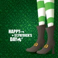 Vector creative saint patrick day greeting card with cartoon leprechaun girls legs Royalty Free Stock Photo