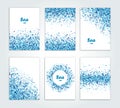 Vector creative six greeting card set of blue round particles. Sea design. Confetti circles