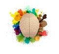 Vector creativity brain with watercolor splatter