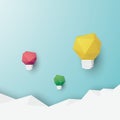 Vector creativity concept with 3d polygonal, paper lightbulbs on blue background. New ideas, brainstorming symbol.