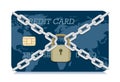 Vector Credit card locked with padlock and chain. Royalty Free Stock Photo