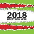 Vector creeting Happy New 2018 Year card. Paper cut effect. Modern ripped background. Christmas banner. Torn paper tape Royalty Free Stock Photo