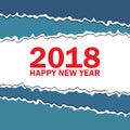 Vector creeting Happy New 2018 Year card. Paper cut effect. Modern ripped background. Christmas banner. Torn paper tape Royalty Free Stock Photo