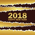 Vector creeting Happy New 2018 Year card. Paper cut effect. Modern ripped background. Christmas banner. Torn paper tape Royalty Free Stock Photo