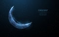 Vector crescent moon. Abstract polygonal wireframe on dark blue night sky background. Night symbol. Arabic, islamic Royalty Free Stock Photo