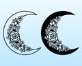 Vector crescent moon with flowers. Decorative illustration in boho style