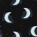 Vector Crescent Moon at Magical Starry Night seamless pattern background. Perfect for fabric, scrapbooking and wallpaper