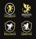 Vector crest monogram templates. Luxury pegasus,dragon, lion,griffin design. Graceful animals silhouettes illustrations.